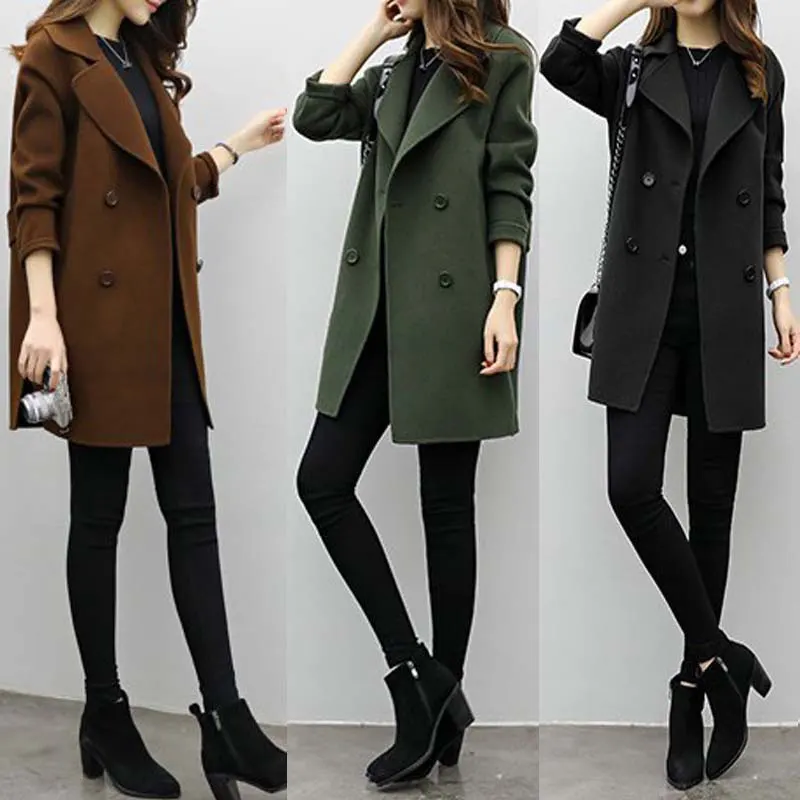 

Hot Autumn Winter Women Casual Coats Turn-down Collar Warm Long Sleeve Slim Lapel Cardigan Outwear
