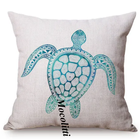 Blue Ocean Animal Sea Turtle Conch Watercolor Decorative Sofa Throw Pillow Cover Lobster Sea Horse Shell Pattern Cushion Cover M122-5