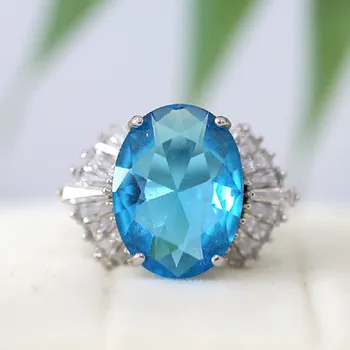 

12*16mm Oval Cut Blue CZ Ring Engagement Ring Birthstone Ring Blue Topaz Ring 18k Gold Plated Ring Cooper Ring Anniversarry Ring