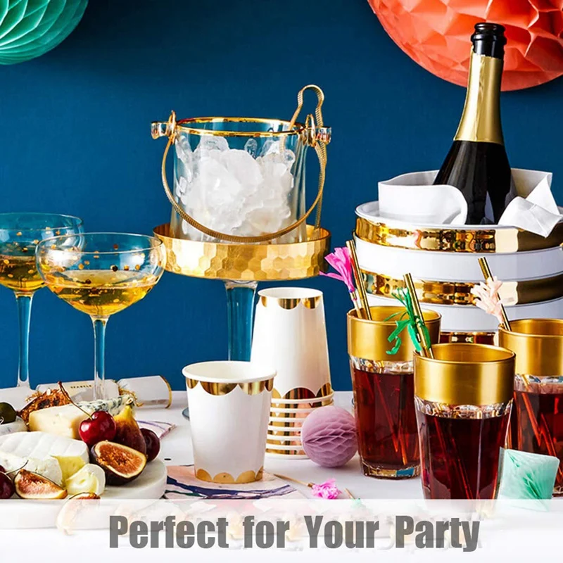 Gold Foil Paper Straws Biodegradable Disposable Party Drinking Straws Pack Of 100 Holiday Celebrations Disposable Straws