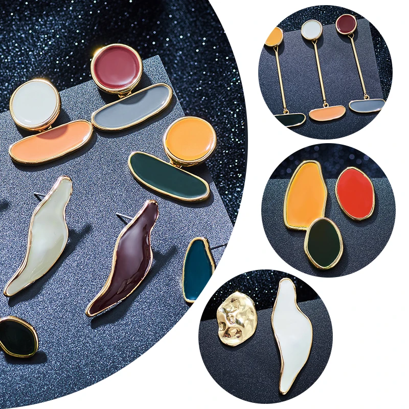 SHUANGR Винтаж разноцветной эмалью нерегулярные асимметричные, геометрической формы овальные круглые длинные серьги со шпилькой, для Для женщин девушки ювелирные изделия для подарков