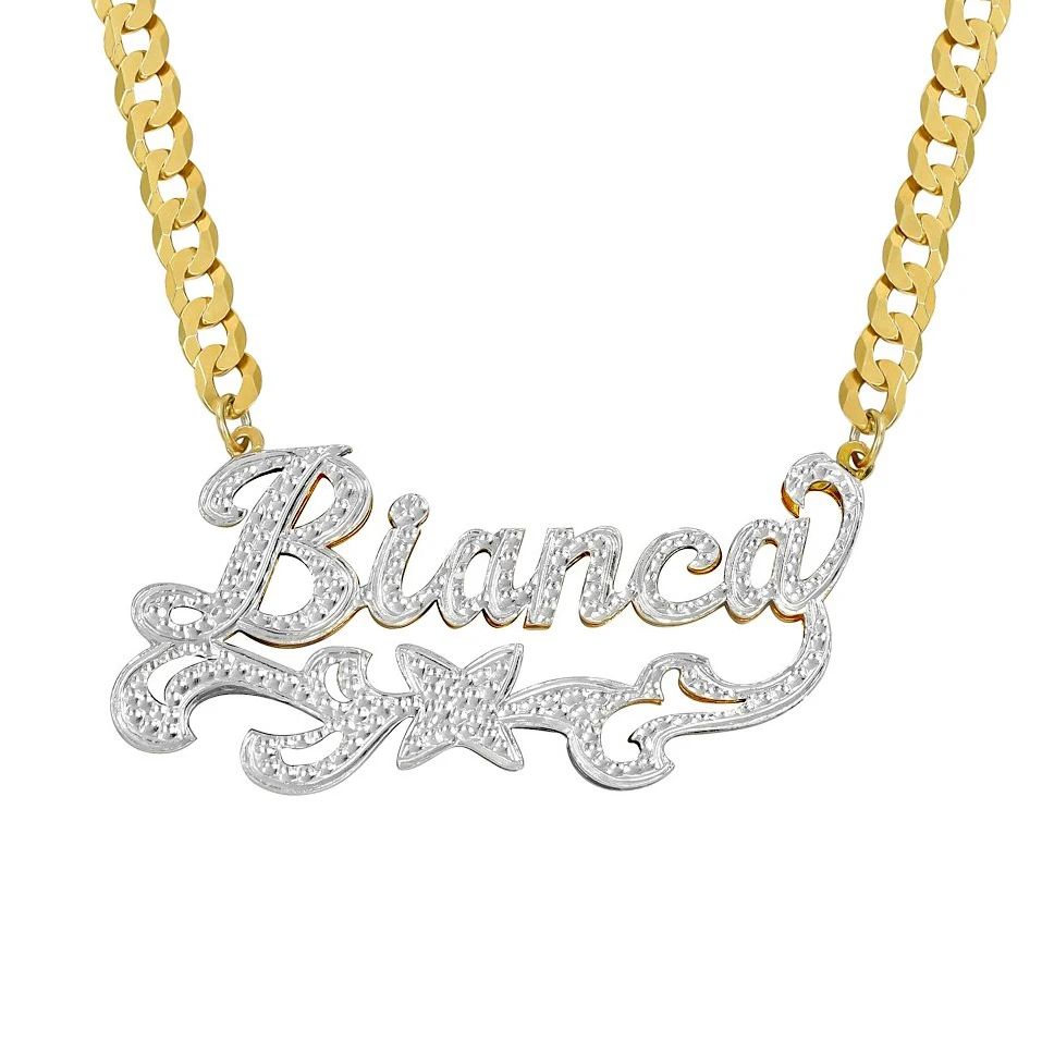 Custom Name Necklace Double Layer Two Tone Personalized Name Necklaces Gold Double Plated Star Pendant For Women Jewelry Gifts