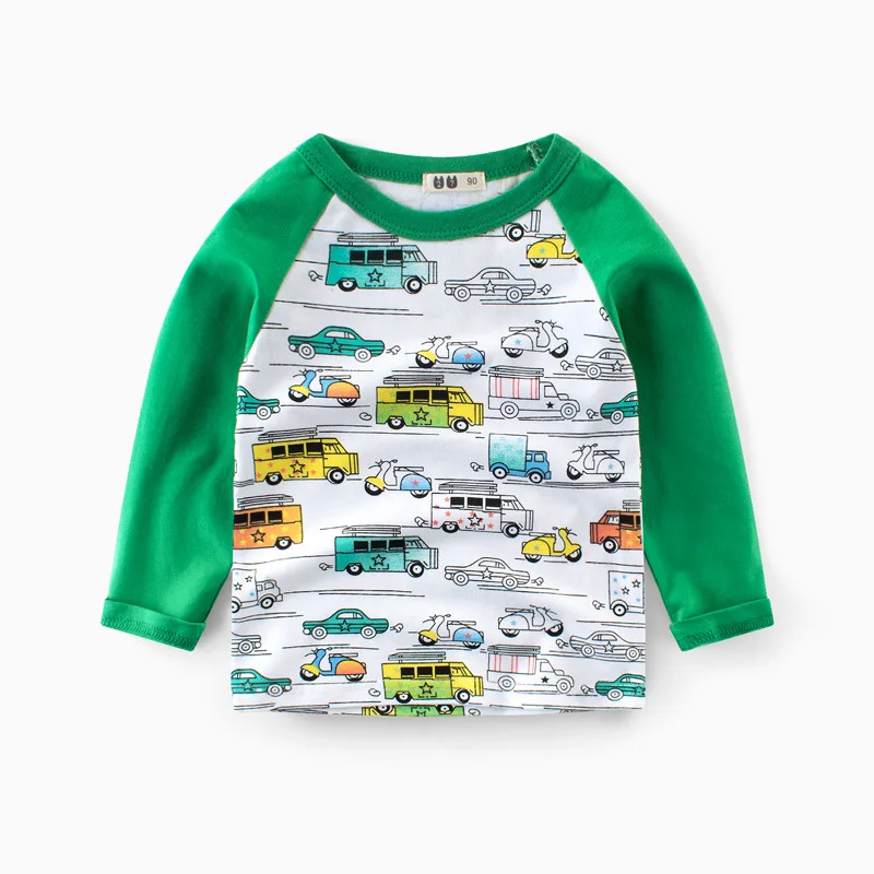 Oeak/весенне-осенняя футболка с длинными рукавами для мальчиков с принтом автомобиля из мультфильма; детская одежда; повседневные топы для малышей; футболки; детская футболка