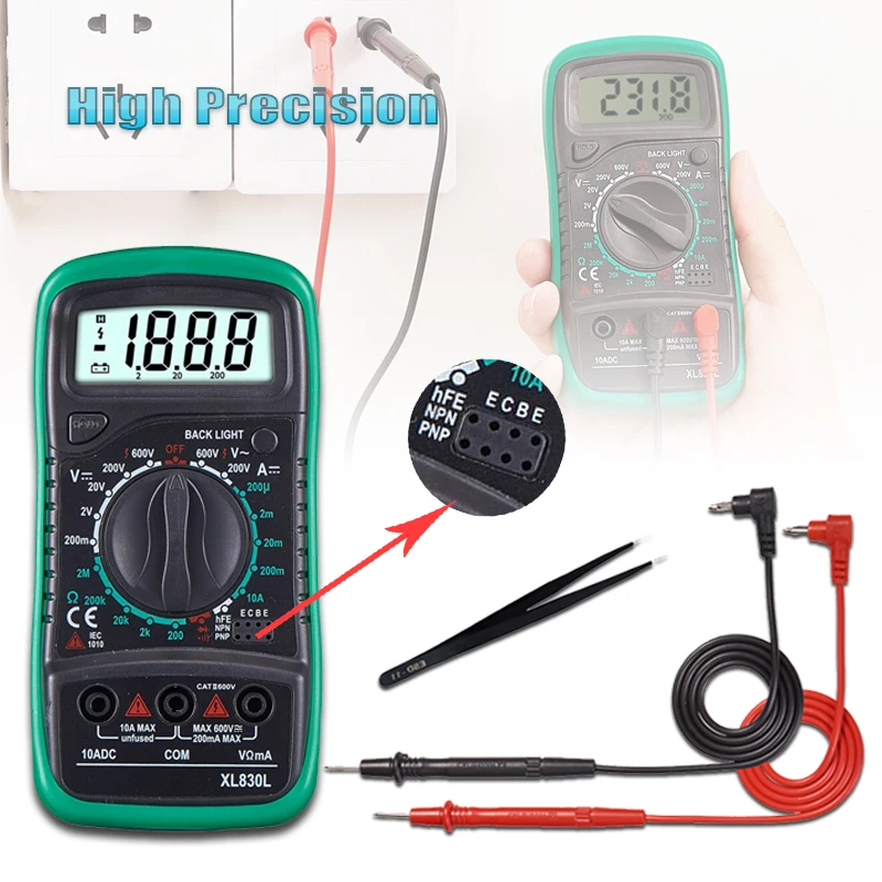 

Profesional Multimeter Digital Auto Range Backlight AC/DC Ammeter 10A Volt Ohm High Precision Portable Tester universal meter