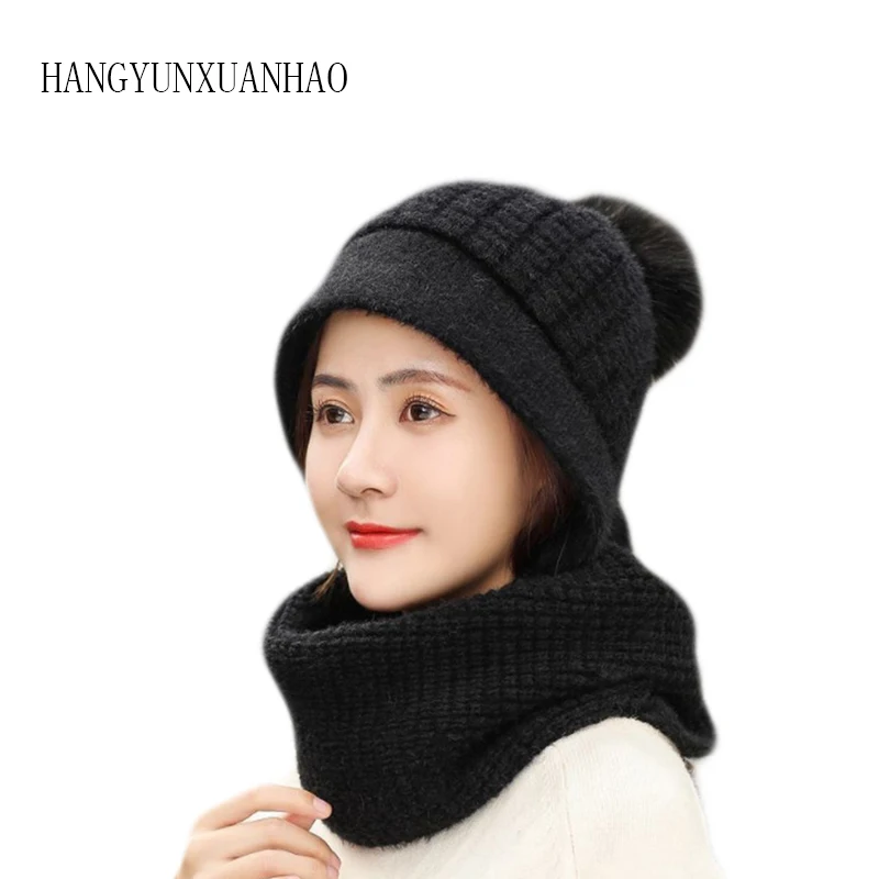 

Winter Beanie Hat and Scarf Set for Women Autumn Warm Hat Infinity Scarves Hat Knitted Skullies Beanies Hats for Girls