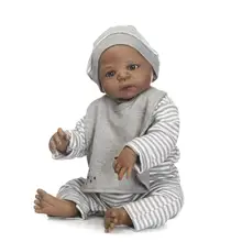Poupée de noël en Silicone pour nouveau né, 57cm, doux, vivant, peau noire, Simulation, bébé, cheveux peints, meilleur enfant, AA50DT 
