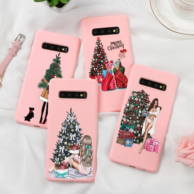 Рождество чёрный; коричневый волос для мам и дочек, чехол для Coque samsung Galaxy S8 S9 S10 S6 S7 Edge Plus S10e J5 J7 J4 J6 плюс чехол
