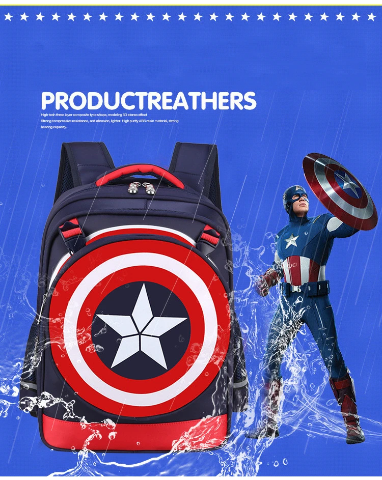 New Arrival Waterproof Kids Bag School Cartoon 3D Special Spiderman Bags For Boys Captain America Children's Mochilas Escolares