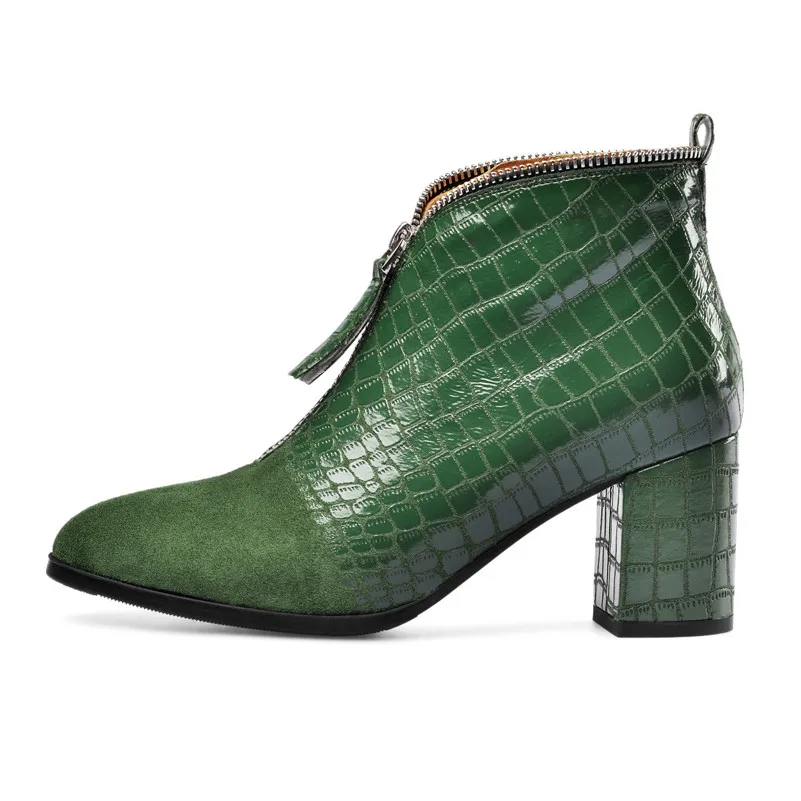 Meotina/осенние ботильоны женские ботинки короткие ботинки на молнии на высоком массивном каблуке разноцветные ботинки с круглым носком женские зеленые размеры 34-39