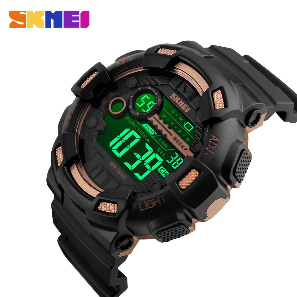 

SKMEI Outdoor Sports Watches Men Digital Display Two Time Display 50M Waterproof Clock Week Display Alarm Wristwatches 1243