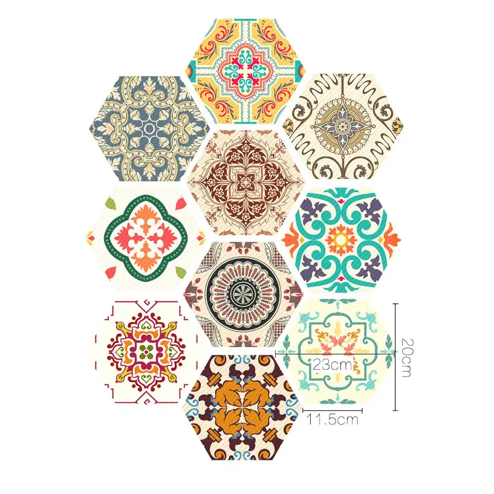 Assorted Color 10 шт. ПВХ стикер на стену Шестигранная плитка самоклеющаяся напольная наклейка - Цвет: Assorted Color