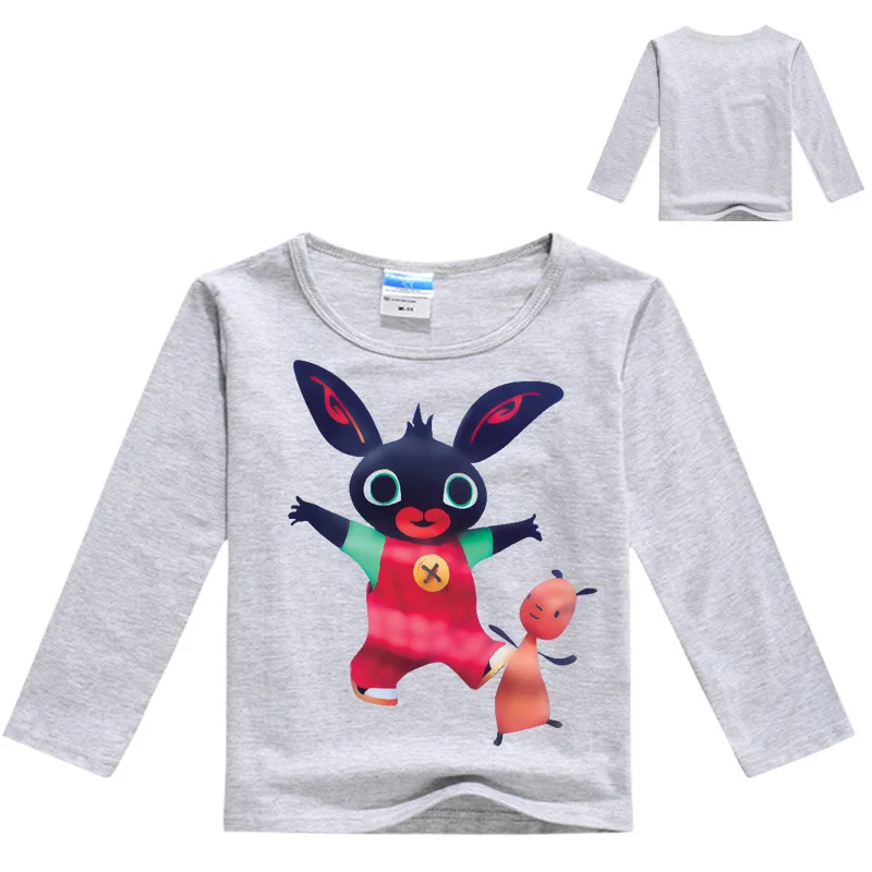 Детские толстовки с капюшоном свитера для мальчиков футболка с кроликом Bing топы с длинными рукавами для девочек, Детский свитер летняя одежда для детей 3, 4, 5, 6, 7, 8, 9, 10 лет - Цвет: Серый
