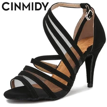 CINMIDY Latin Dance Shoes Salsa Samba Tango Silk Satin Dancing Shoes Women Indoor Dance Sneakers Women Girls Sandals Black