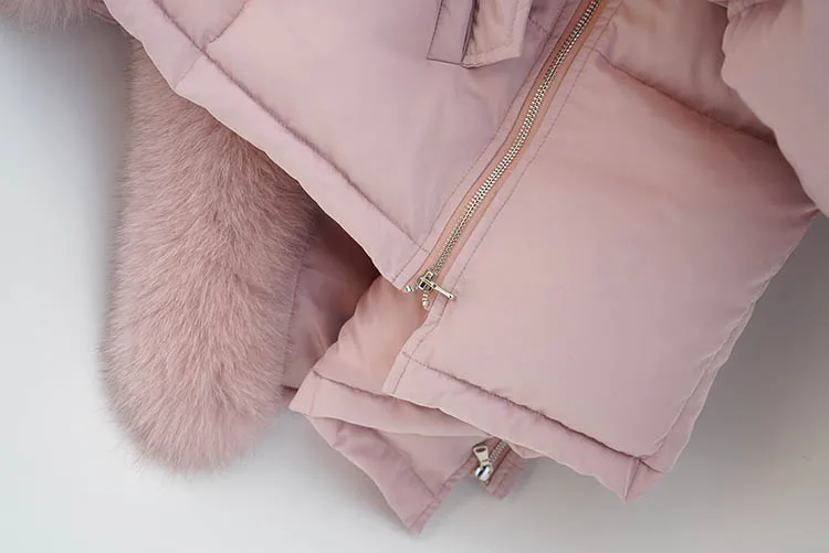 209 женский зимний розовый пуховик с воротником из натурального Лисьего меха, куртка с меховым воротником, свободный пуховик на утином пуху