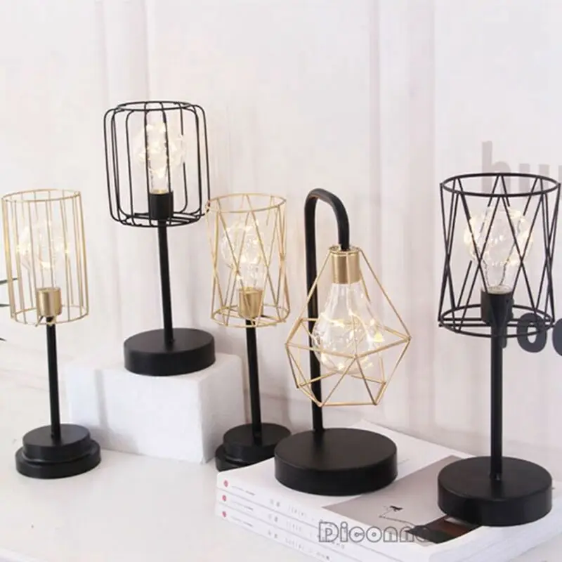 Party Event Supplies Nordic Style 3D Geometric Metal Industrial Tea Light Bed Side Home Decor Light Portable Lighting Accessorie