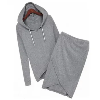 

2019 The New Fleece Suit Women Hooded Cultivate Hoodies Skirts Set Female Thicken Loose Cotton Top Skirts Sexy Split Set Suit