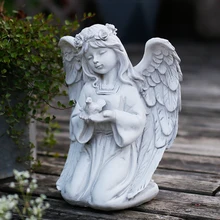 Наружное украшение для сада Ангел девочка носить венок Летающие птицы Сад Искусство Смола фигурка дом украшение сада, двора