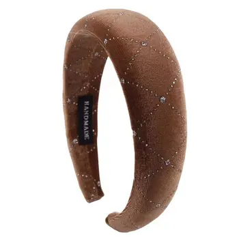 

Vintage Velvet Wide Headband Thick Sponge Padded Women Hair Hoop Shimmer Rhinestone Rhombus Embellished Party Styling Headwear