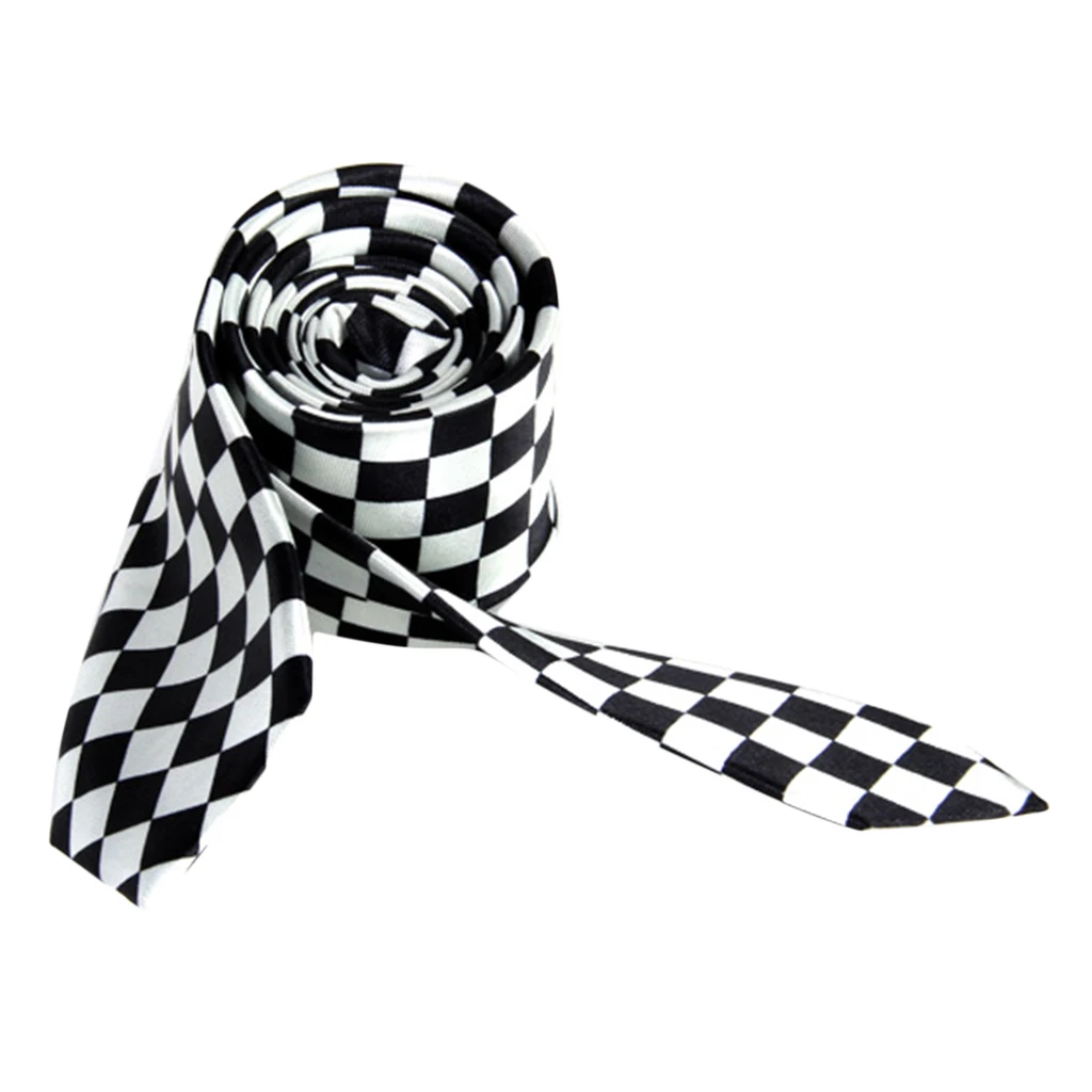 Fashion Checks Plaid Unisex Neck Tie Skinny Necktie Black White Accessories