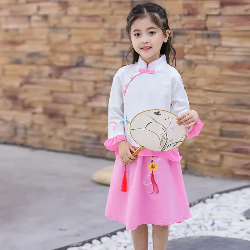 Стиль; платье для девочек в китайском стиле; Cheongsam; коллекция года; сезон осень; детская одежда в этническом стиле с длинными рукавами; юбка в китайском стиле