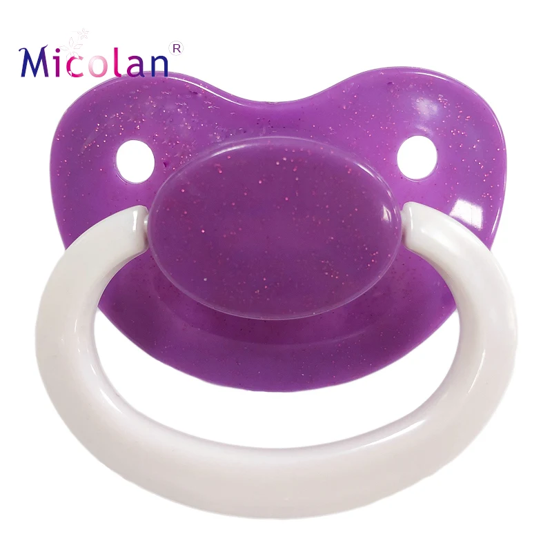 ABDL Multicolour Silicone Adult Baby Sized Pacifier Nipple Dummy---Purple Gltter WIth White