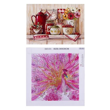 

100% Diy 5D Diamond Painting Full Drill Kitchen Red Tablewares Stitch & Peacock