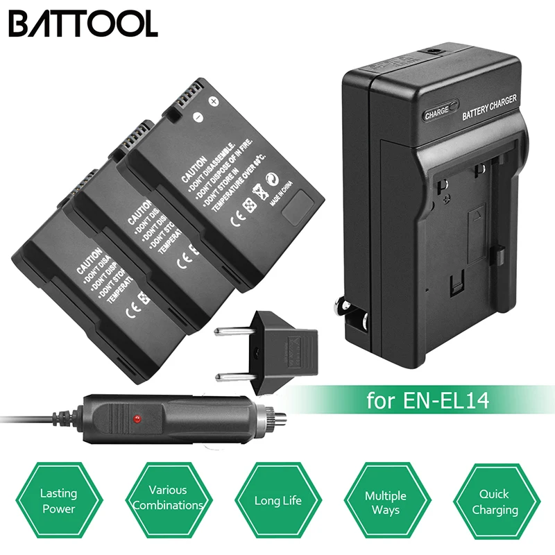 

BATTOOL for Nikon EN-EL14 EN EL14 1500mAh Batteries D3100 D3200 D3300 D5100 D5200 D5300 P7000 P7100 P7700 P7800