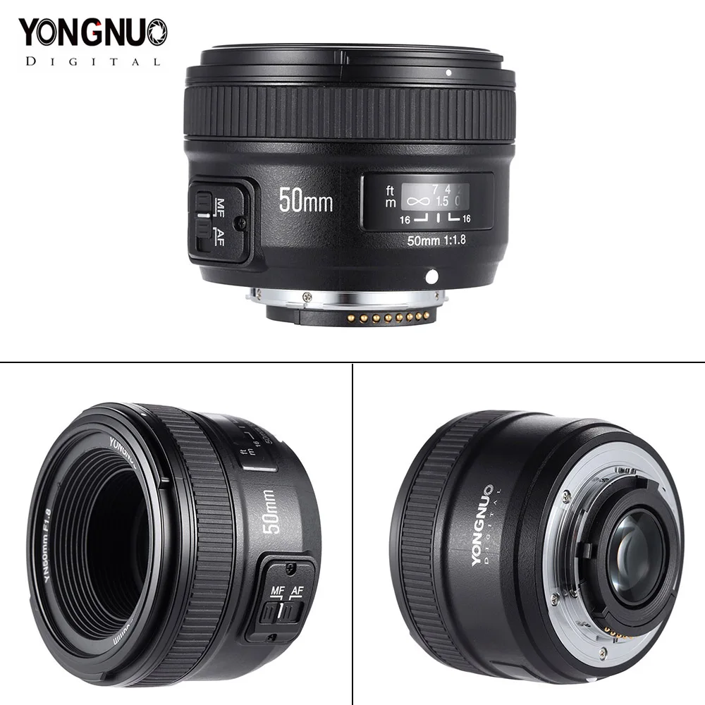 Объектив YONGNUO 50 мм F1.8 для камеры Nikon D800 D300 D700 D3200 D3300 D5100 D5200 D5300 D7000 с большой апертурой AF MF DSLR Объектив камеры