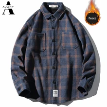 Зимняя теплая уличная рубашка мужская флисовая плотная Осенняя клетчатая рубашка Мужская винтажная модная повседневная рубашка Харадзюку с длинным рукавом