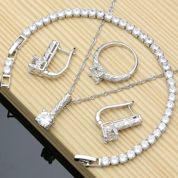 

Natural White Cubic Zirconia Bridal Jewelry Set 925 Silver Turkish Decoration Necklace Sets For Women