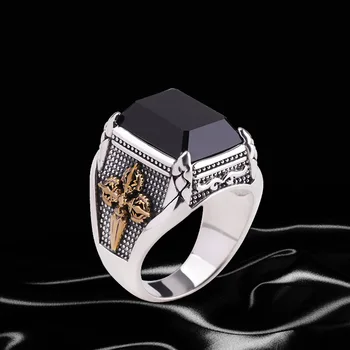 

products manufacturer direct sales of Taiyin Sterling Silver jewelry S925 pure silver jewelry personality men's Black Agate Ring