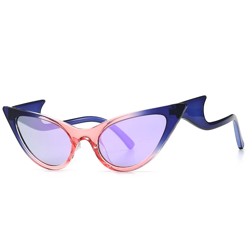 Модные негабаритные солнцезащитные очки "кошачий глаз" для женщин, роскошные фирменные индивидуальные солнцезащитные очки с волнистыми ножками, женские шикарные трендовые зеркальные очки - Цвет линз: 5