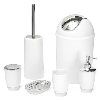 

Bathroom Accessory Set Lotion Dispenser Toothbrush Holder Tumbler Cup Soap Dish Toilet Brush Trash Can