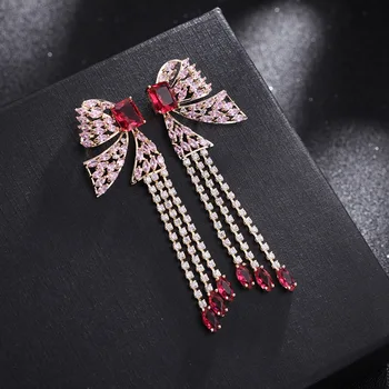 

New Style Red Butterfly Tassels Long French High Grade Sense Elegant Earrings 925 Silver-Ear Stud Women's Tennis Red Tide-
