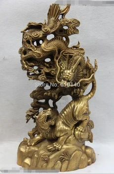 

923+++14 China Royal classic Copper Brass Illustrating Dragon Play Tiger combat statue