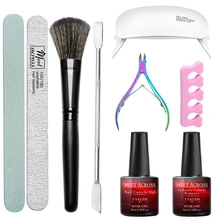 Набор кистей для ногтей 9 шт., очищающая буферная губка, пилочка для дизайна ногтей, УФ светодиодная лампа, сушилка, набор инструментов для маникюра, инструмент для маникюра