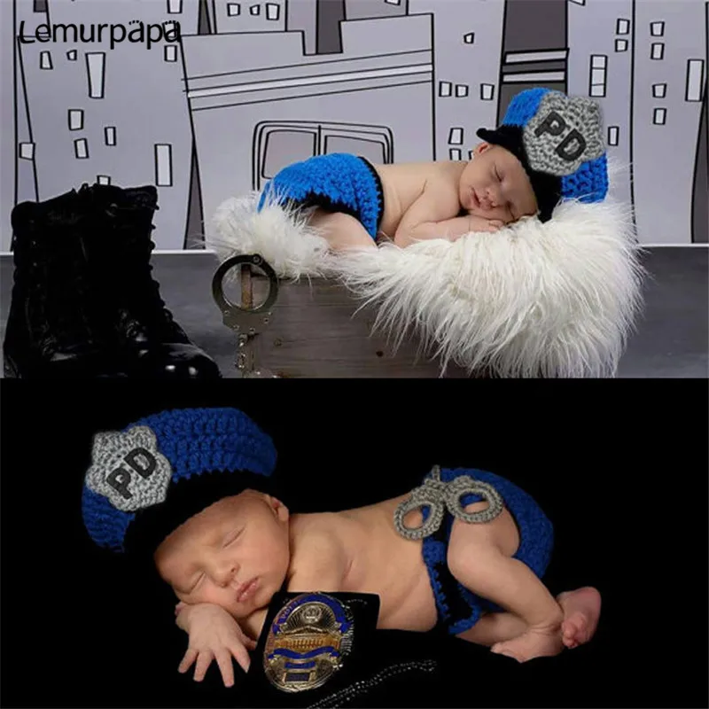0-3M recién nacido Bebé Ropa Accesorios policía lana gorro hecho a mano foto Bebes Ropa Fotografie fotografía Ropa