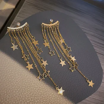 

Light Luxury Elegant Exaggeration Long Earrings Female Stars Tassels Earrings South Korea Exaggeration Big Ear