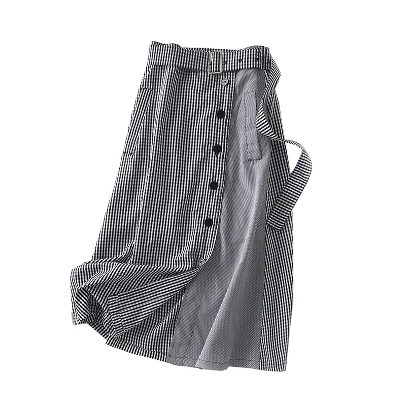 

A Generation of Versitile Fashion Semi-Elastic Waistband Waist Hugging Mid-length Plaid Skirt Entity