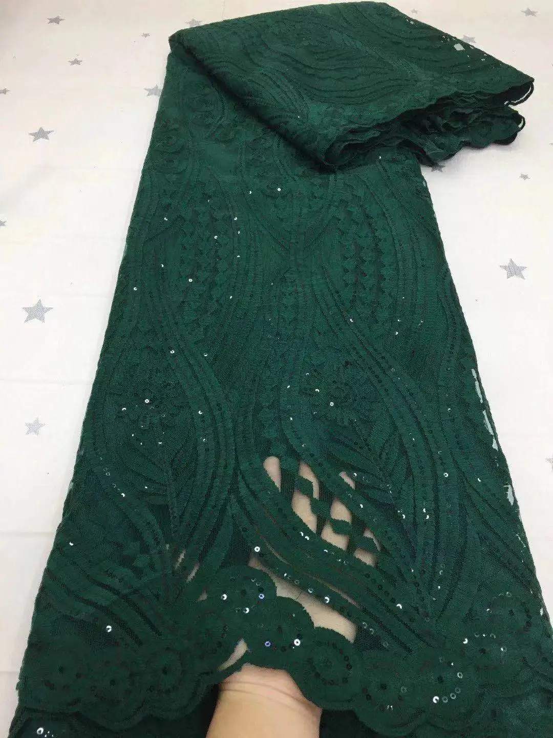 Dark Green French African Lace Fabric 2021 Guipure Sequins Milk Silk Cord Tulle Nigerian India For Wedding Dress KXX21102A | Дом и сад