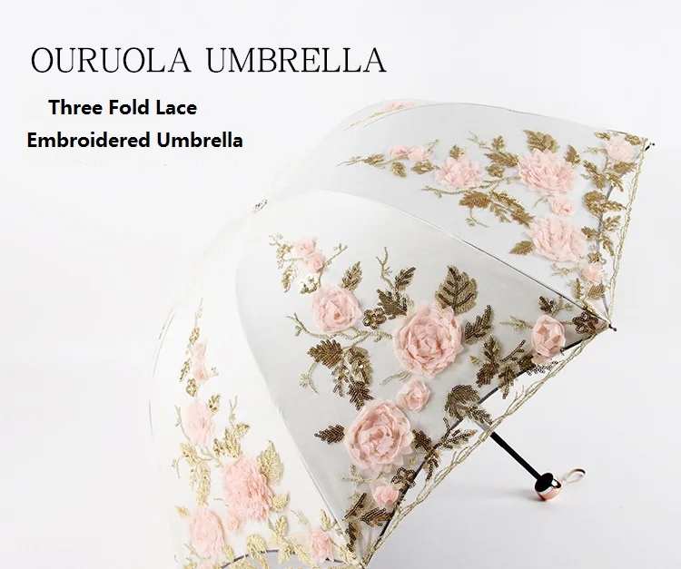 Umbrella Summer Lace Parasol Double layer 3 Folding Thickened Anti-uv Girls 