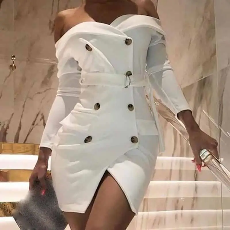 Женские вечерние платья сексуальное Белое платье с открытыми плечами и