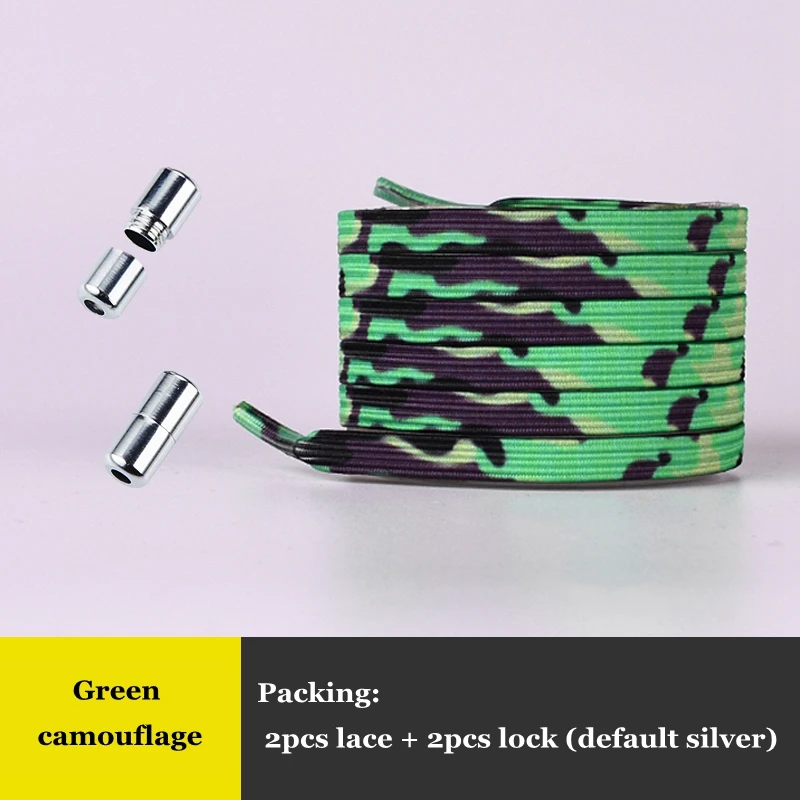 Green camouflage Новинка; эластичный фиксирующий башмак; шнурки на плоской подошве; шнурки без завязок; кроссовки ярких цветов; фиксирующий башмак; шнурки для детей и взрослых; женская и мужская обувь на шнуровке - Цвет: Green camouflage