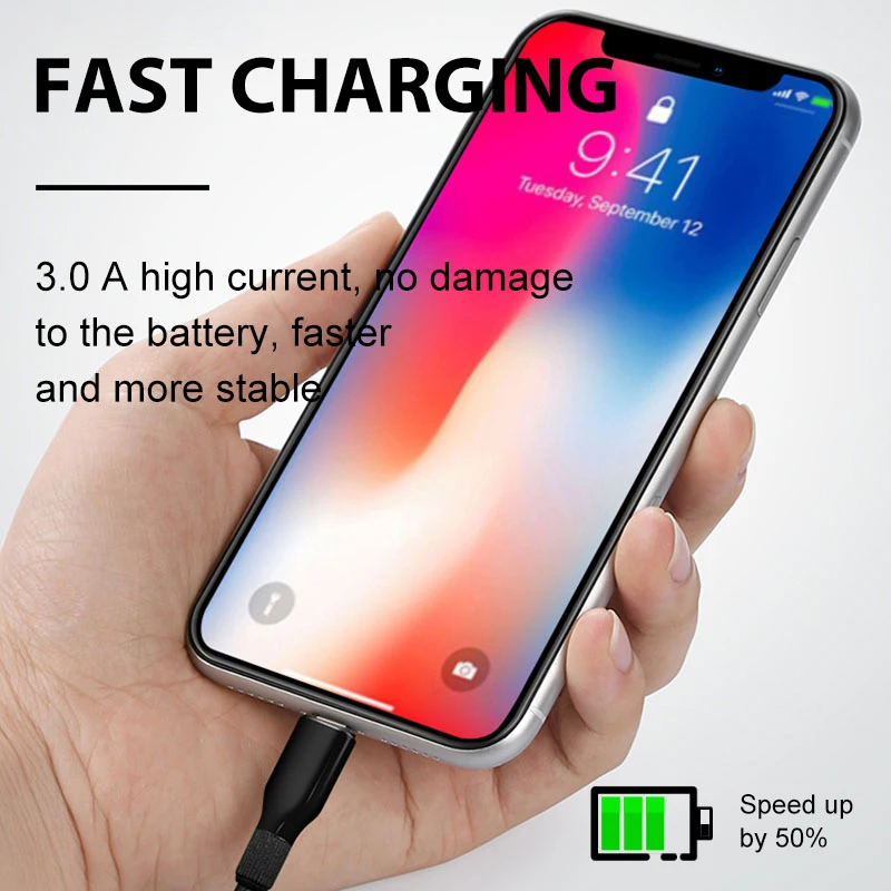 Кабель Micro USB iONCT 3A для iPhone X XR XS Max 8 Plus type C samsung S9 Xiaomi huawei кабель быстрой зарядки