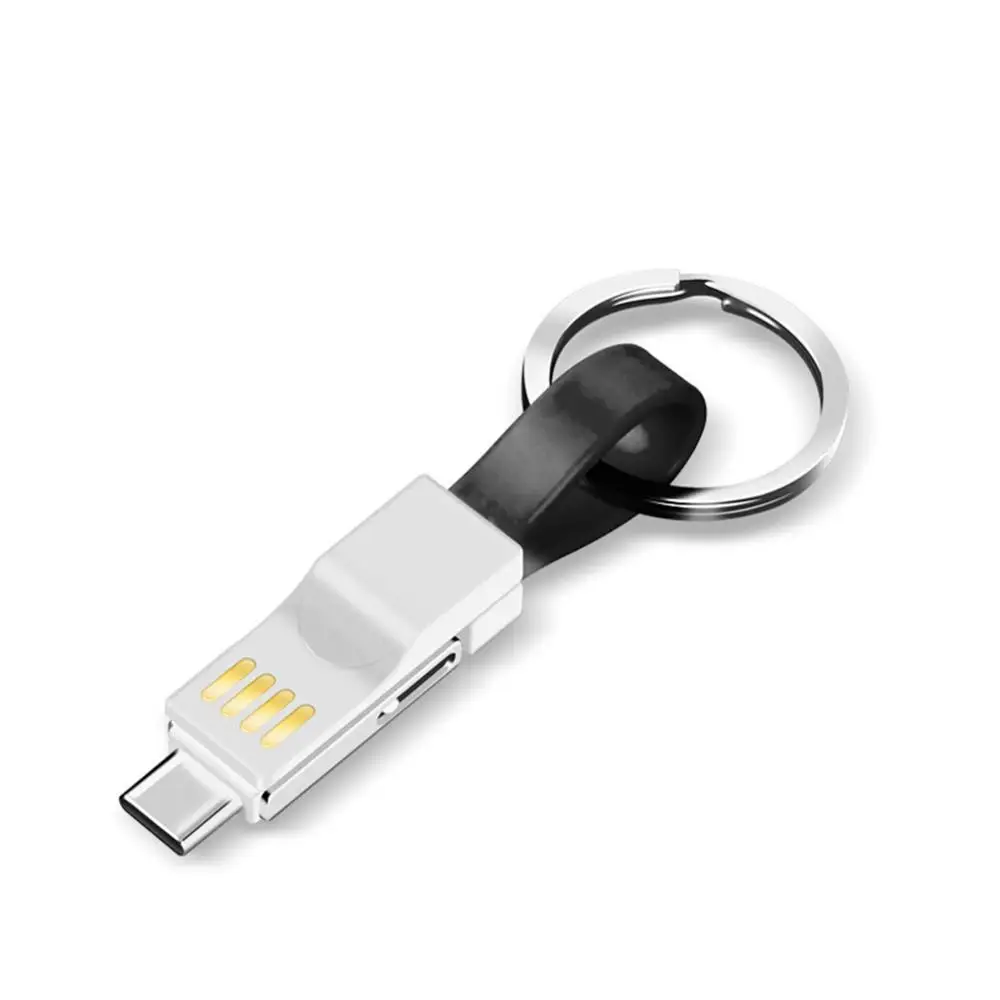 3 in 1 Magnetic Key Chain Micro USB Type-C Data Charge Cable For iPhone Android Magnetic Data Cable Key Rings Charging Keychains - Цвет: Черный