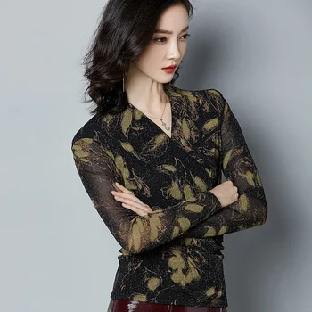 

Backing Shirt V Collar Cross Slim Fit Slim Big Code Length Sleeve T Shirt Female