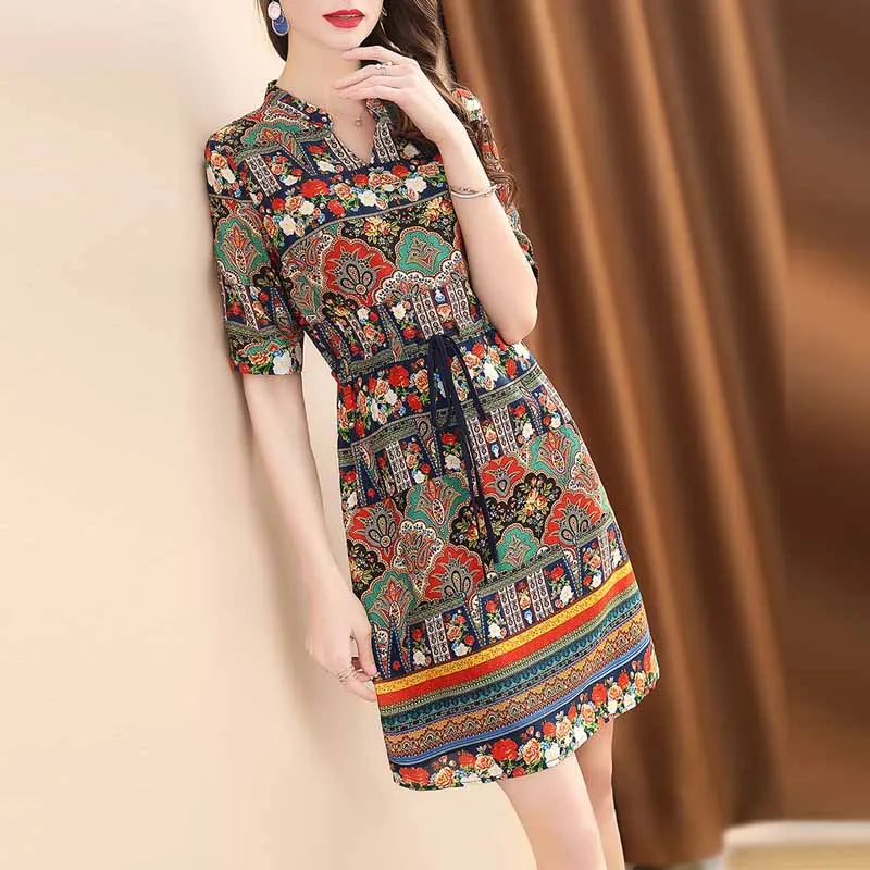 

Ozhouzhan Mulberry Silk Silk Printed Dress Women's Mid-length Spring Clothing 2019 New Style Loose And Plus-sized Hot Selling
