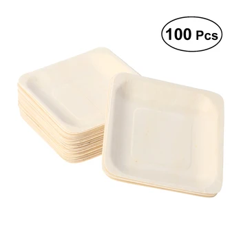 

100pcs Disposable Square Wooden Plates Portable Tableware For Birthday Party Wedding Restaurant Picnic Barbecue 140x140mm