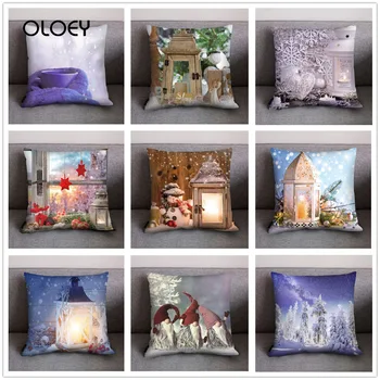 

45 * 45cm Christmas Printing and Dyeing Pillow Case Polyester Pillow Case Home Hotel Bed Bedroom Car Seat Decorative Pillow Case