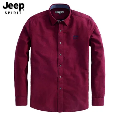 JEEP SPIRIT, новая брендовая мужская рубашка, повседневные рубашки, рубашки с длинным рукавом, одноцветная хлопковая Осенняя рубашка для мужчин, camisa masculina размера плюс M-4XL - Цвет: Красный